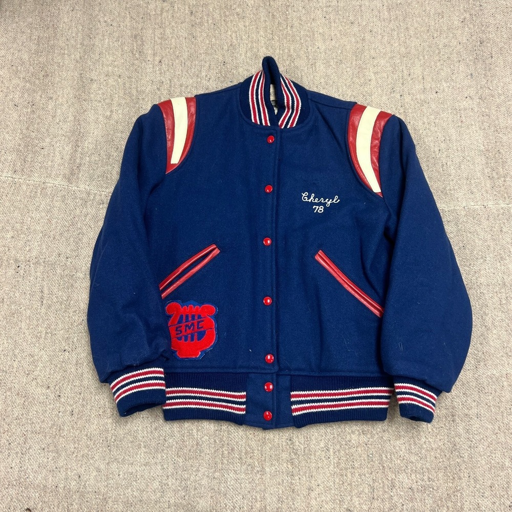 Vintage Standard Pennant Varsity Jacket Medium Blue 1970s